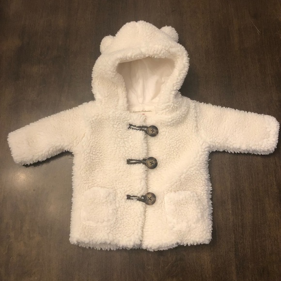 Hanna Andersson Baby Ivory Sherpa Fleece Hooded Jacket Size 60 3-6 months Cozy - Picture 1 of 4
